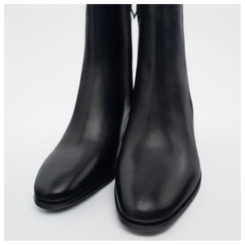 NWT! Zara BLOCK HEEL LEATHER ANKLE BOOTS